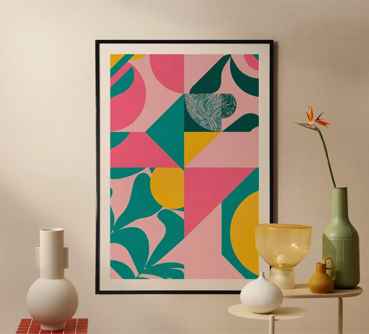 Geometric Abstract with Circular and Triangular Forms poster with aluminum frame by DesignDoodle