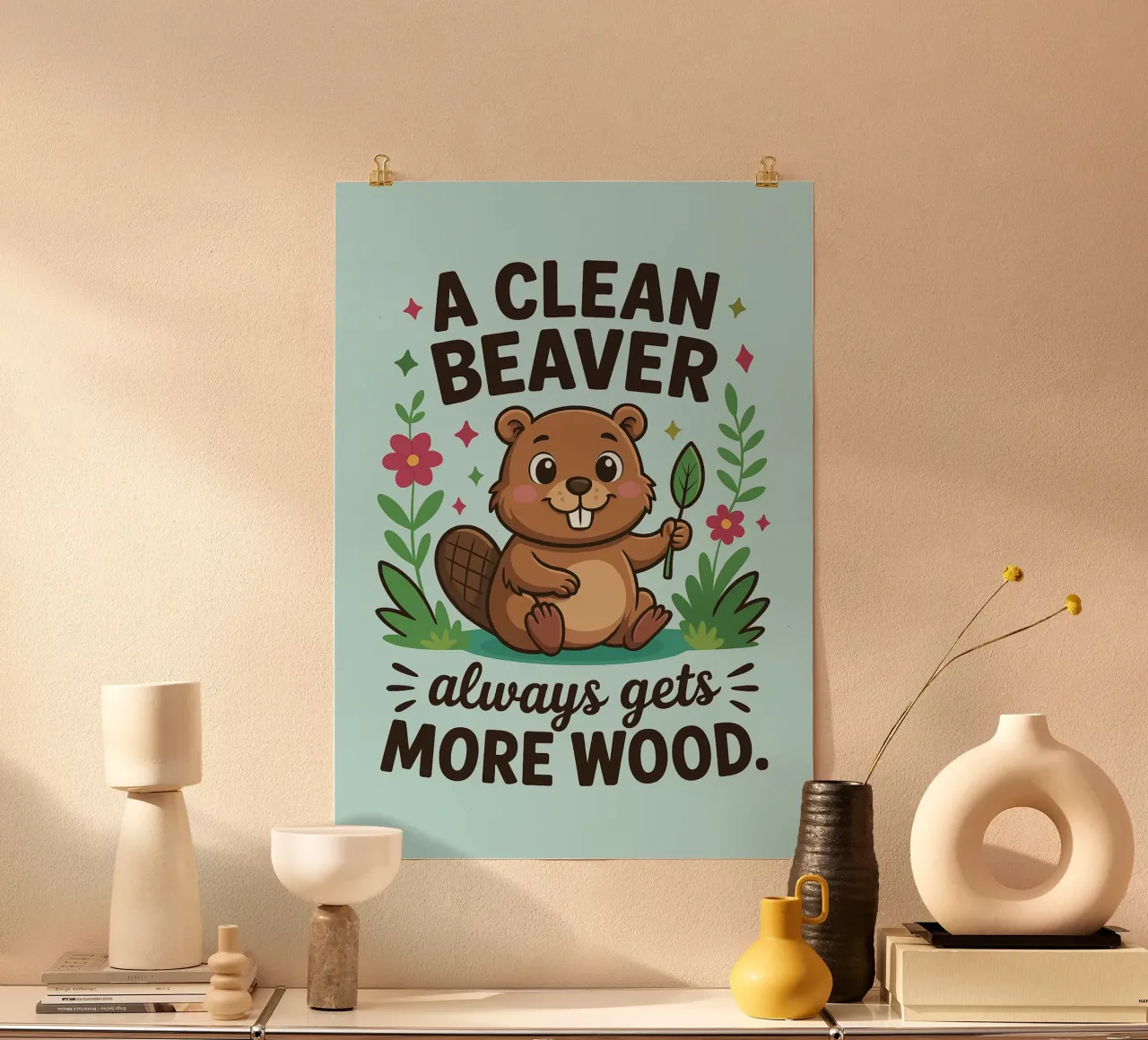 un castoro pulito ottiene sempre più umore poster con telaio in plastica da paroongs
