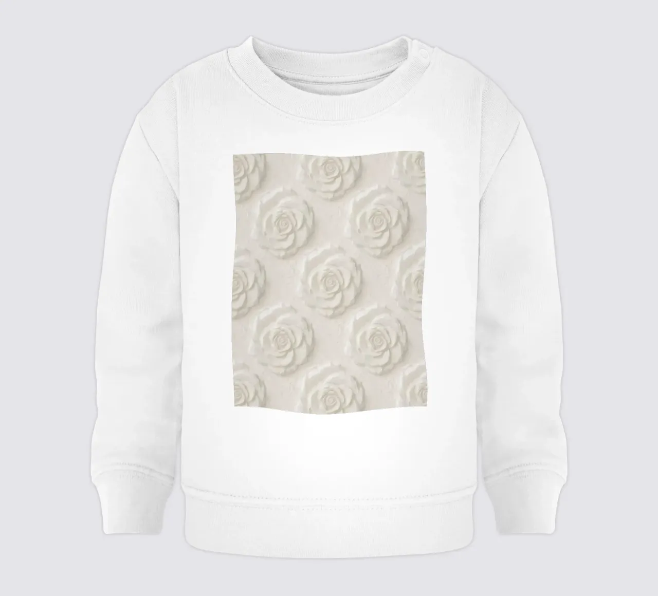 Modello a rilievo di rosa in gesso bianco felpa neonato da DesignDoodle