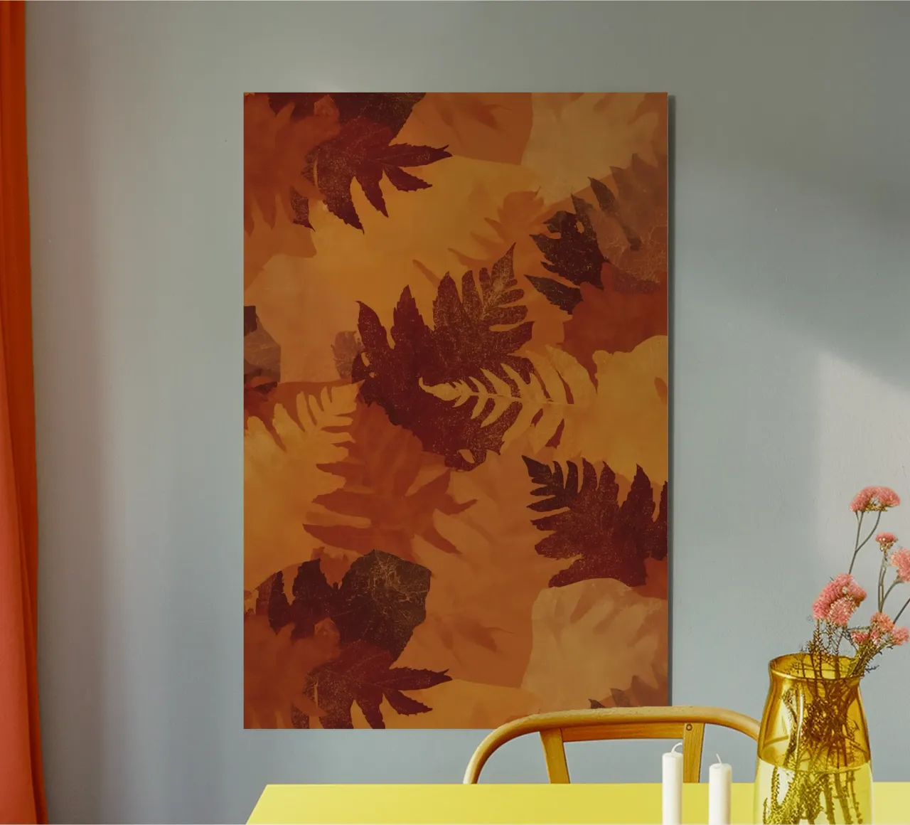 Sagome di foglie sovrapposte in colori autunnali alluminio dibond da DesignDoodle