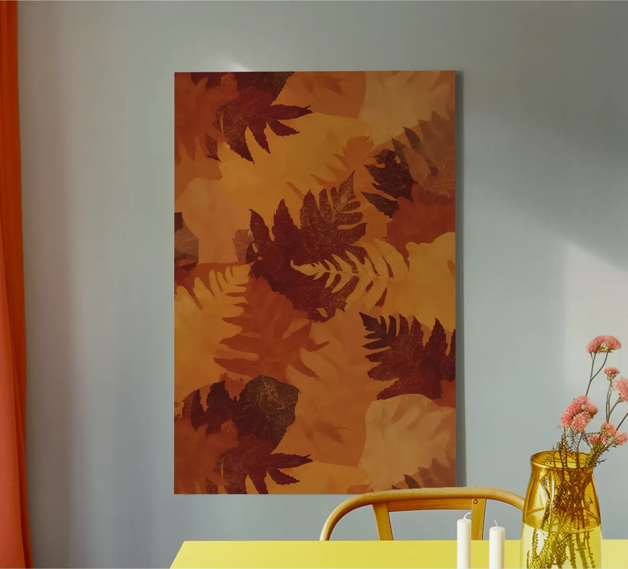 Overlapping Leaf Silhouettes in Autumnal Colors canvas with Floater frame by DesignDoodle