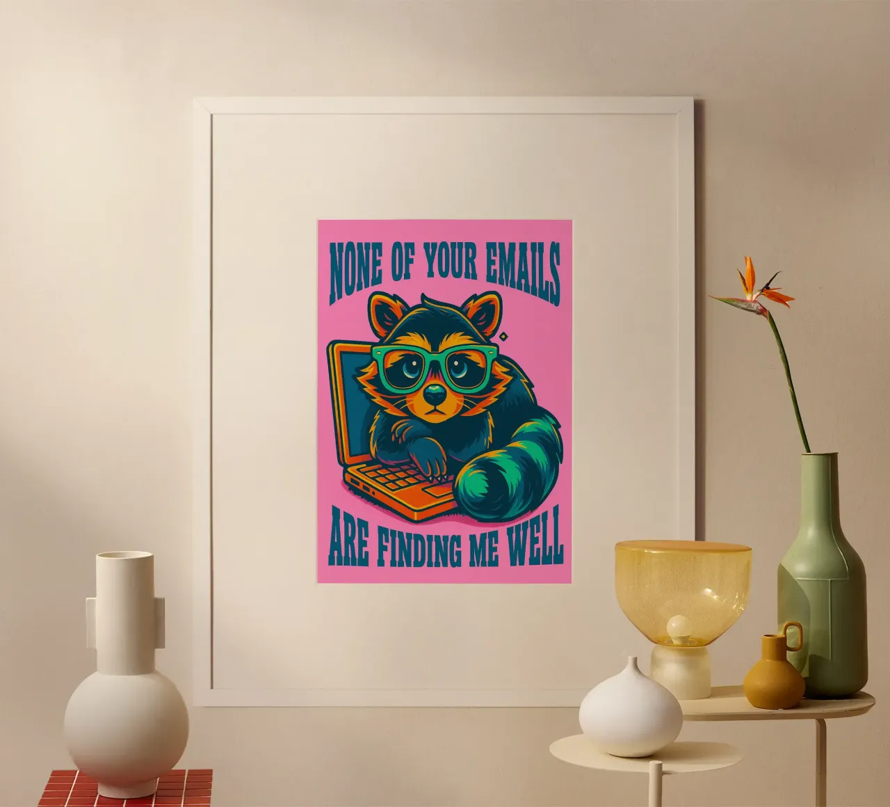 mi stanno trovando bene procione poster con telaio in plastica da paroongs