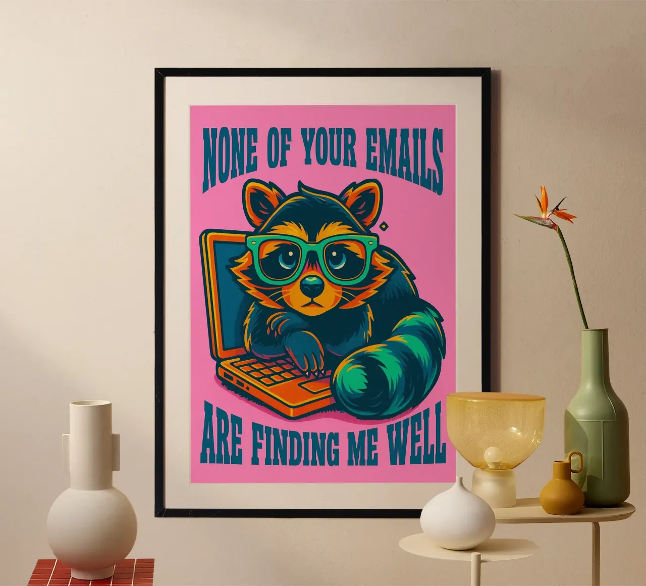mi stanno trovando bene procione poster con telaio in plastica da paroongs