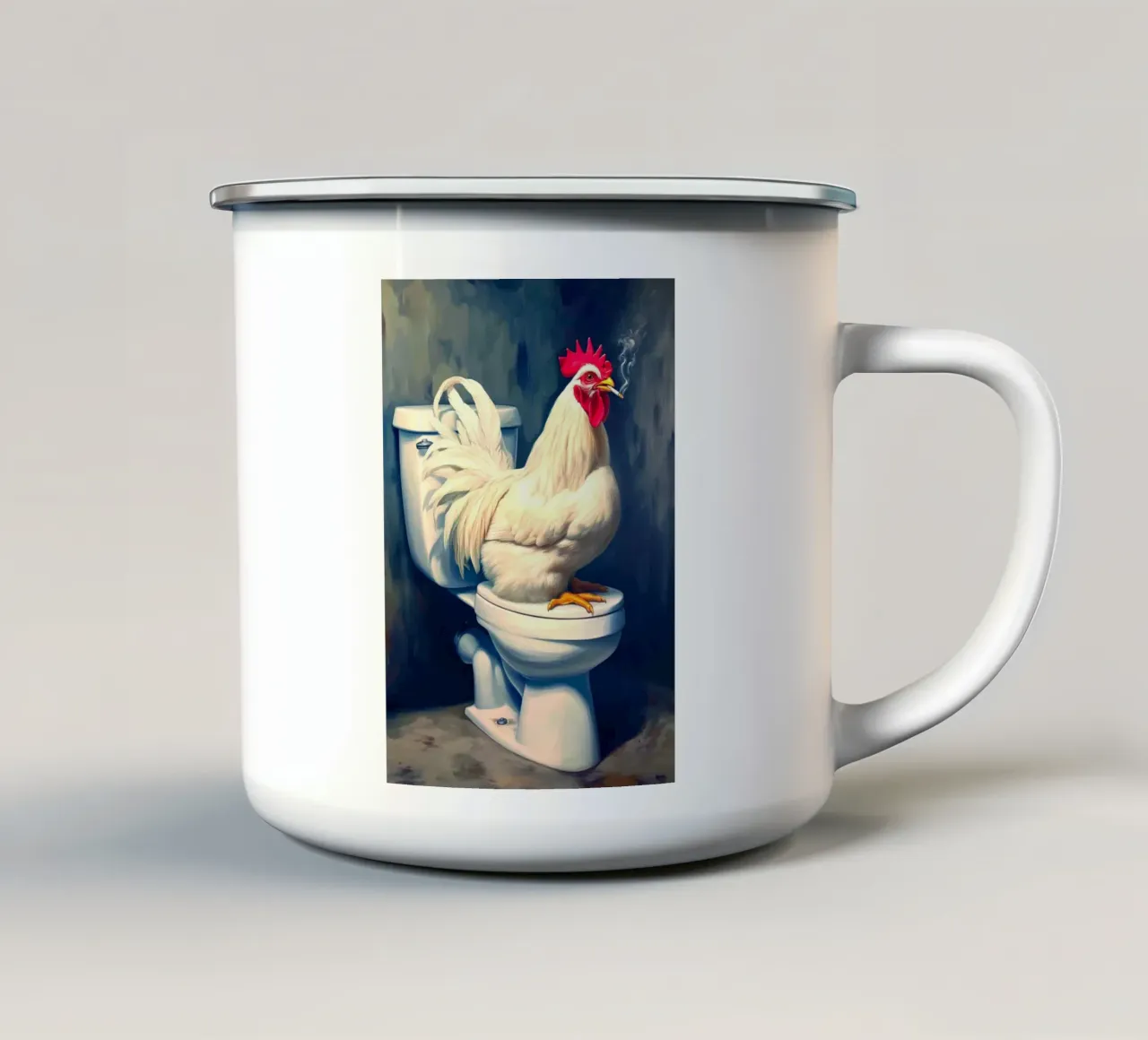 Pollo che fuma sul water tazza in smalto da Fleur de Lys