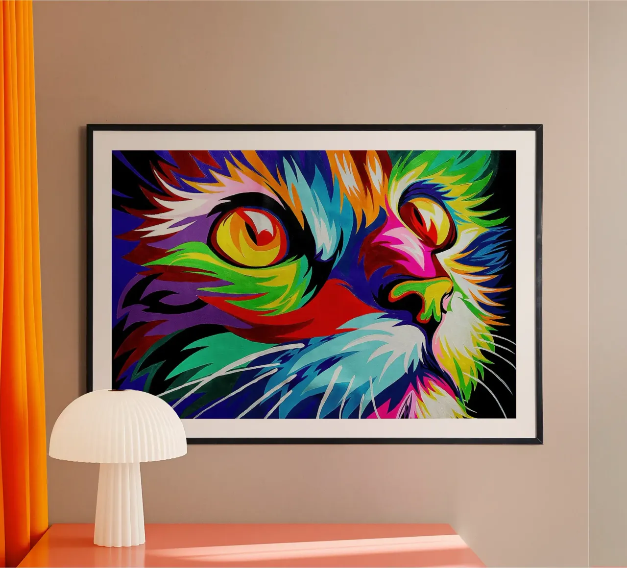 Gatto arcobaleno Abstrack poster con telaio in alluminio da Jesse