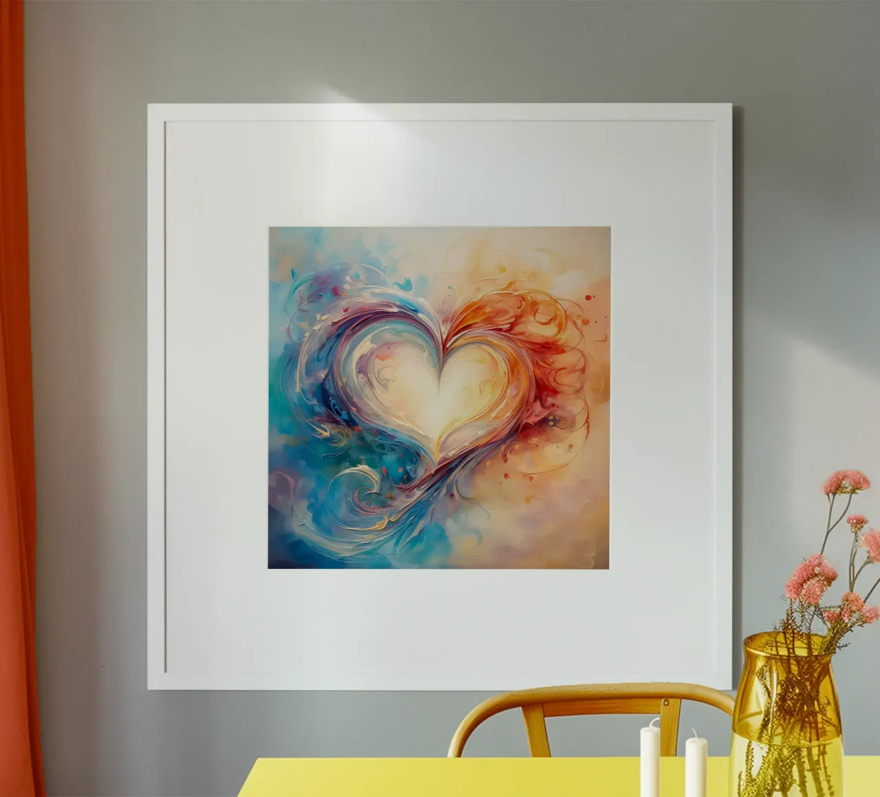 Cuore colorato poster con telaio in legno da Jesse