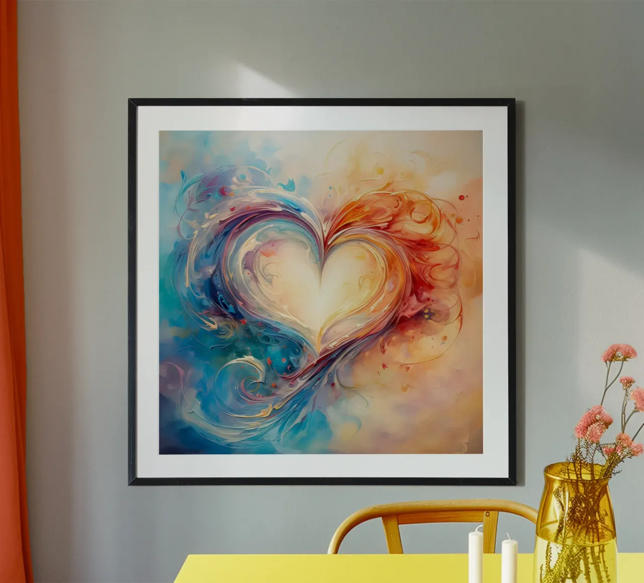 Cuore colorato poster con telaio in legno da Jesse