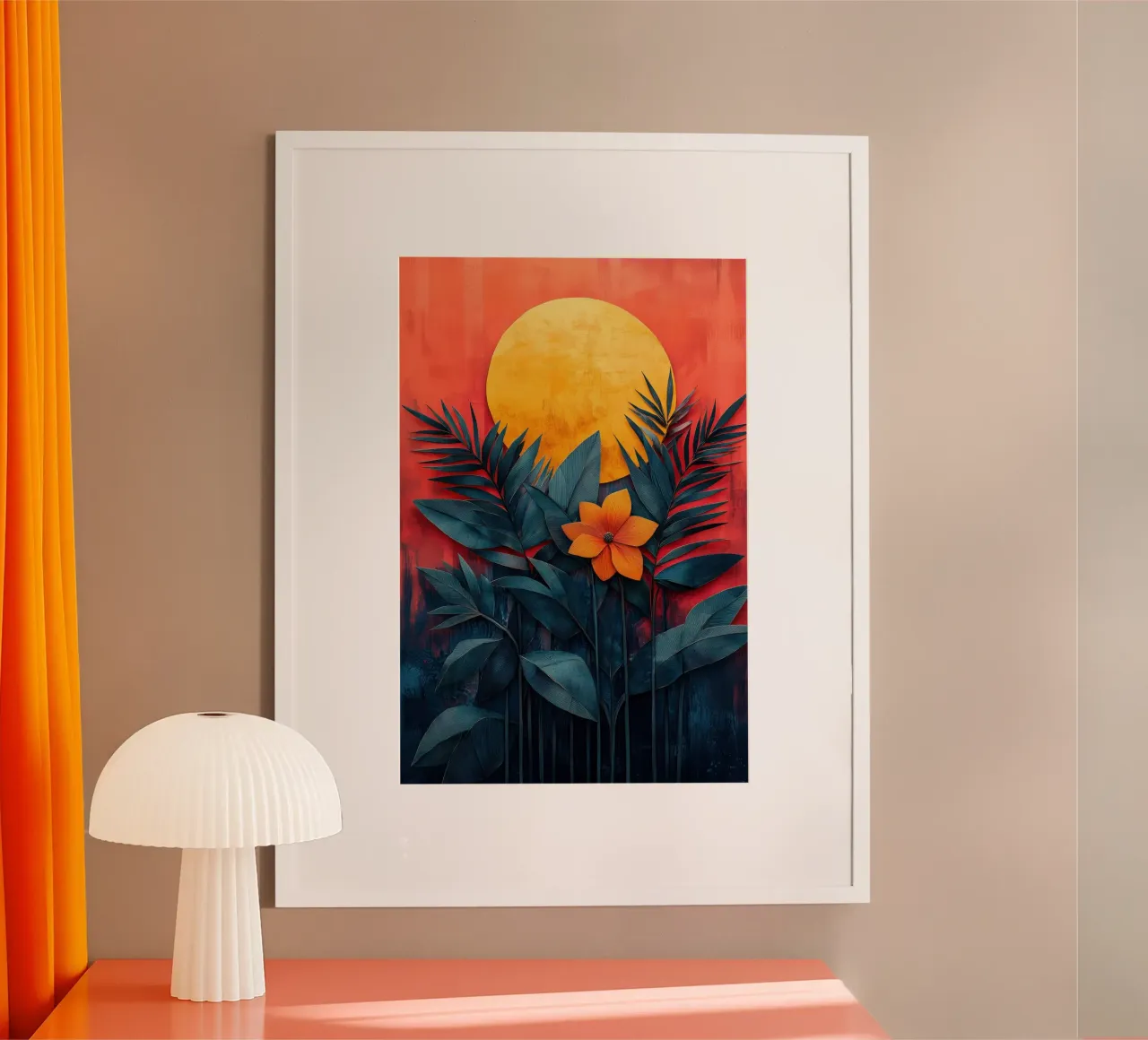 Un fiore nella caduta della luna poster con telaio in plastica da Tameo