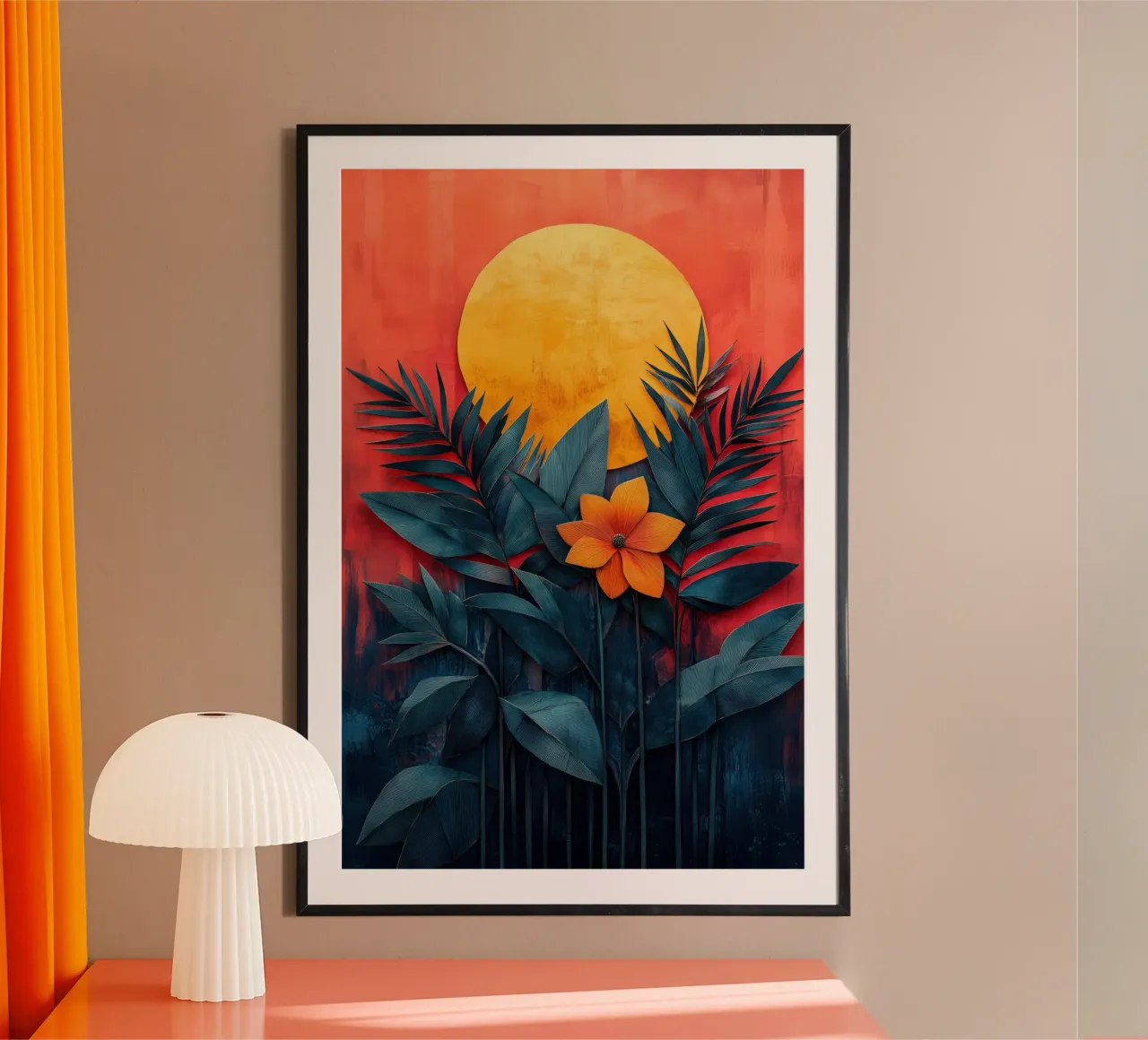 Un fiore nella caduta della luna poster con telaio in plastica da Tameo