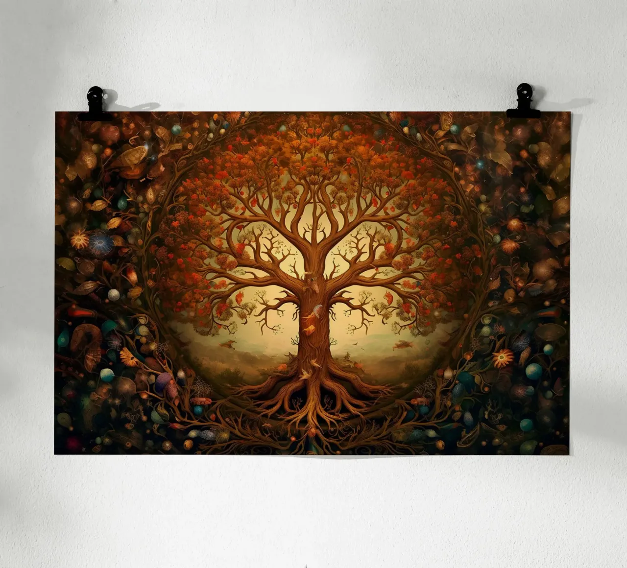 Albero della vita autunnale poster con telaio in legno da Jesse