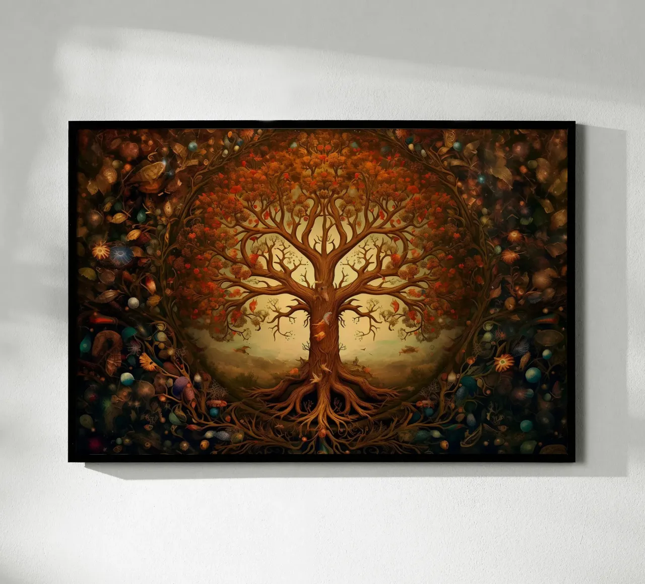 Albero della vita autunnale poster con telaio in legno da Jesse
