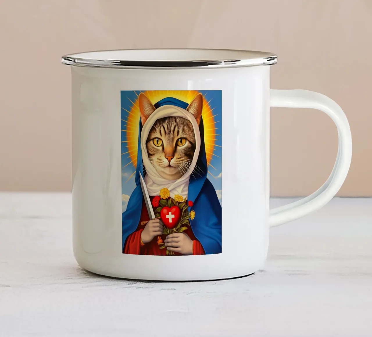 Gatto divino tazza in smalto da Fleur de Lys