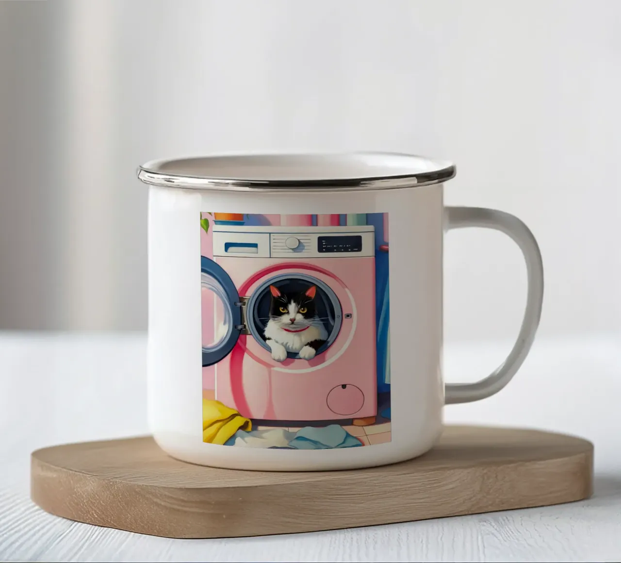 Gatto accogliente tazza in smalto da Fleur de Lys