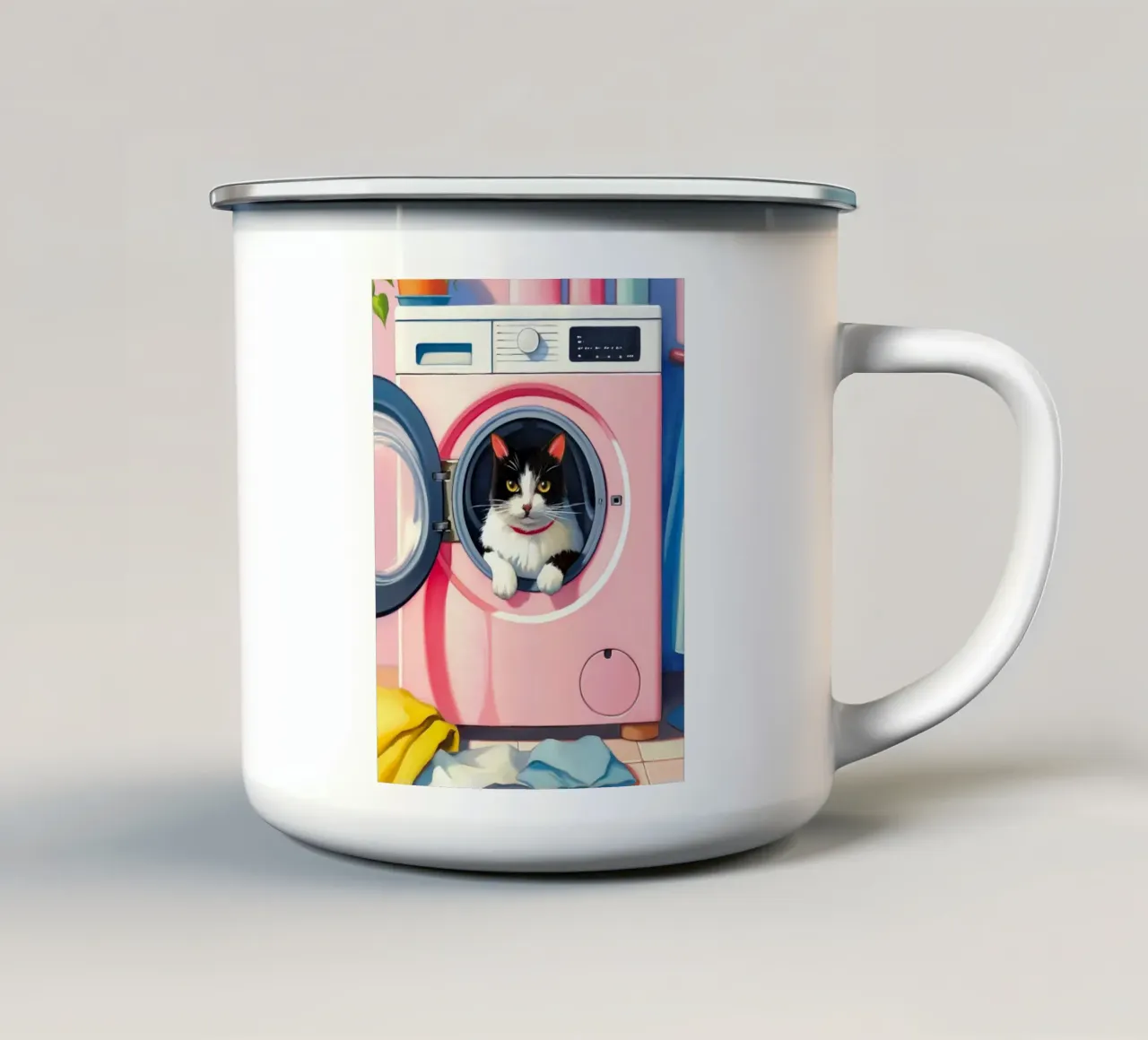 Gatto accogliente tazza in smalto da Fleur de Lys