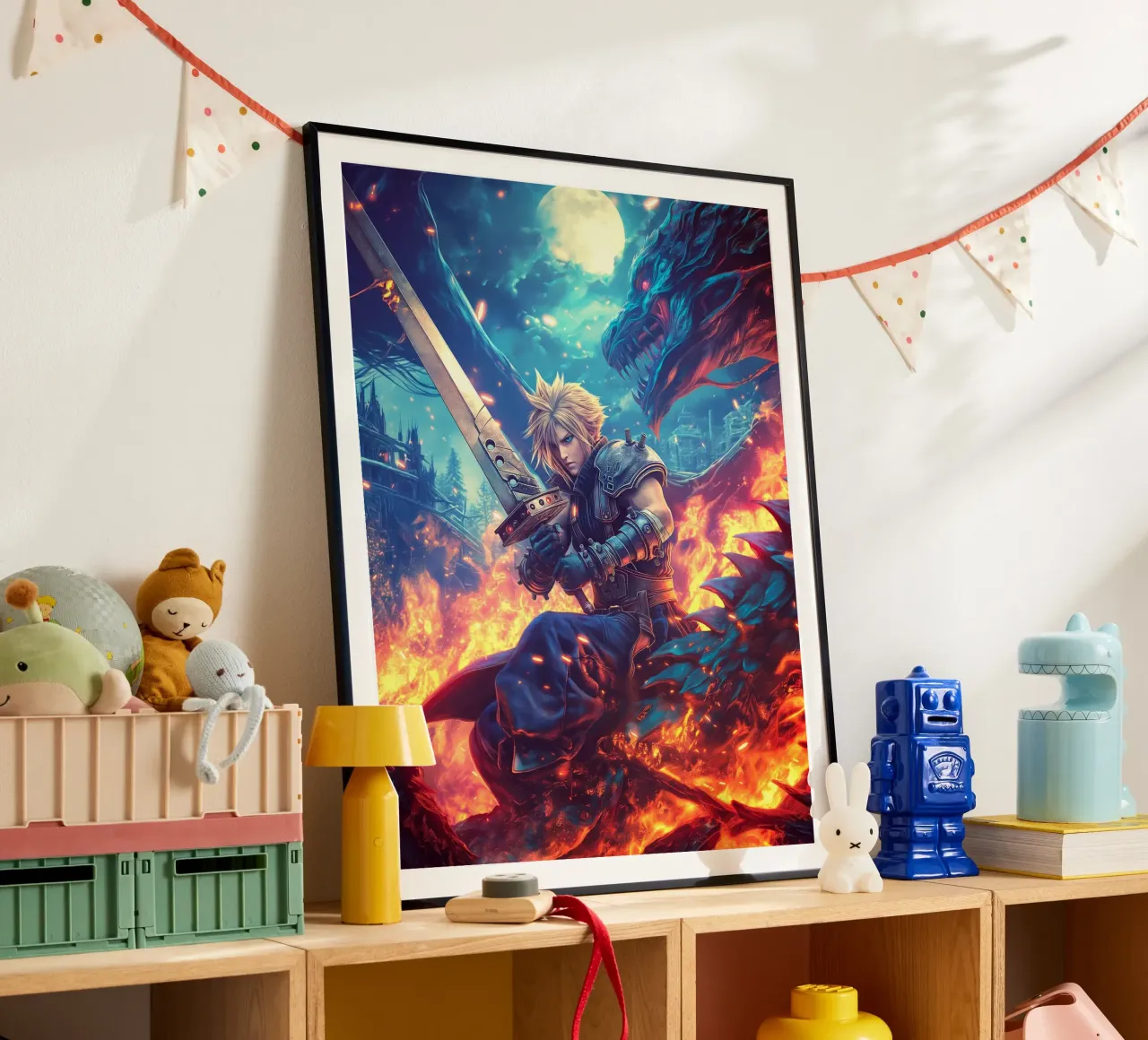 Cloud Strife Final Fantasy VII poster con telaio in alluminio da Fleur de Lys