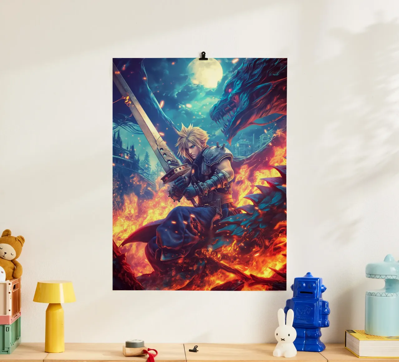 Cloud Strife Final Fantasy VII poster con telaio in alluminio da Fleur de Lys