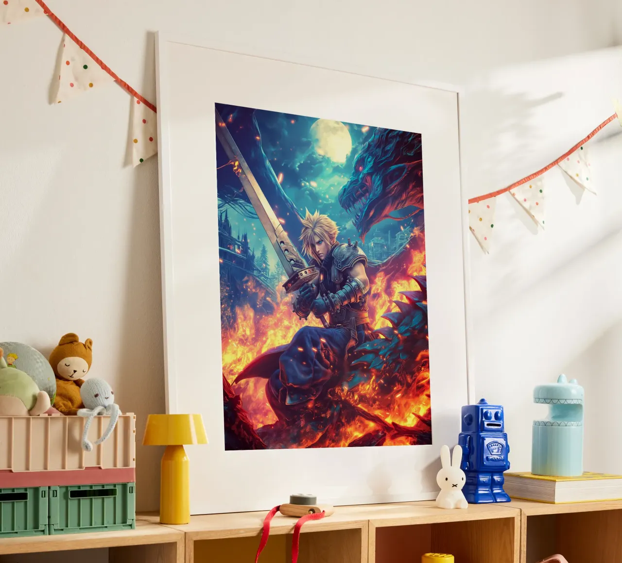 Cloud Strife Final Fantasy VII poster con telaio in alluminio da Fleur de Lys