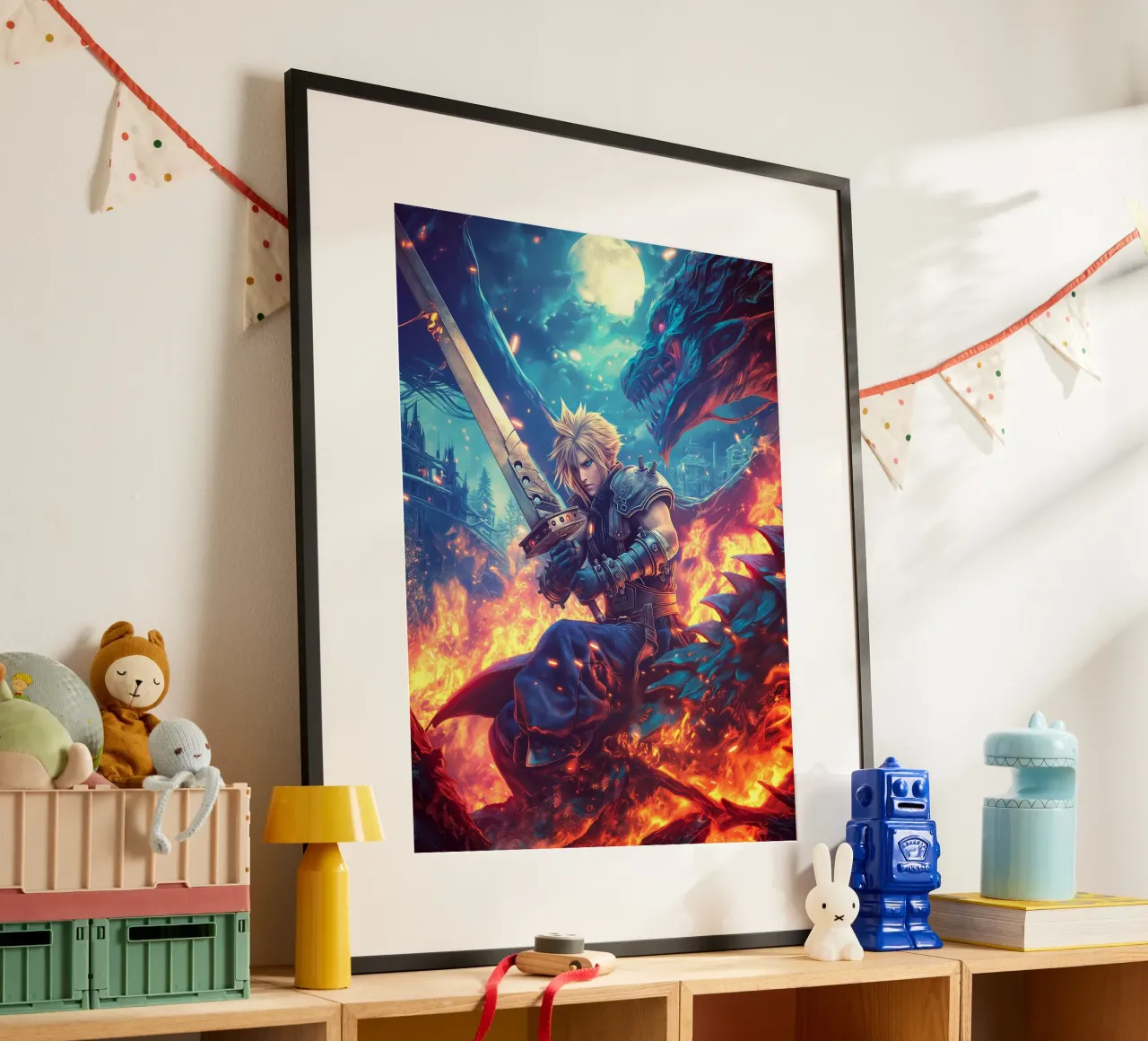 Cloud Strife Final Fantasy VII poster con telaio in alluminio da Fleur de Lys