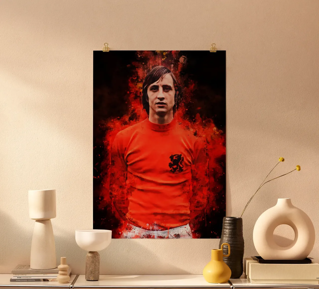 Johan Cruyff poster con telaio in legno da MasterInkArt