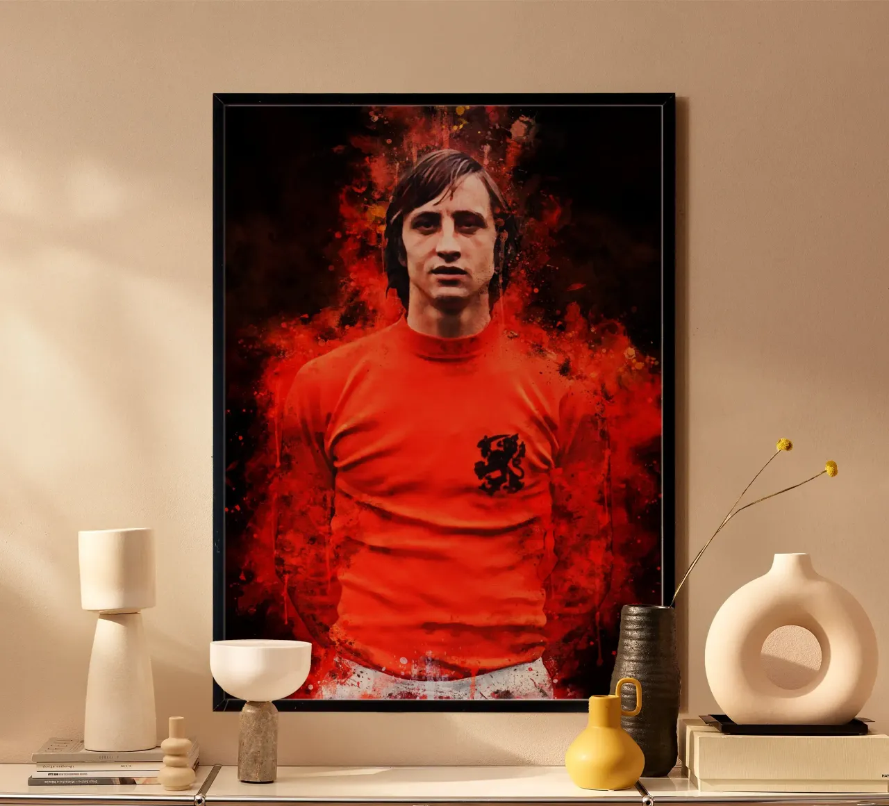 Johan Cruyff poster con telaio in legno da MasterInkArt