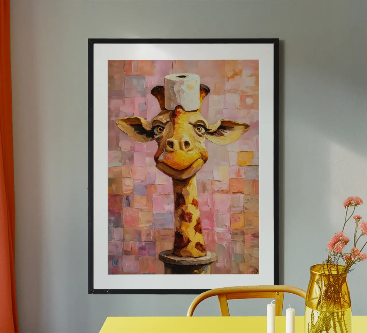 giraffe toilet paper holder stand poster con telaio in legno da Custom4U