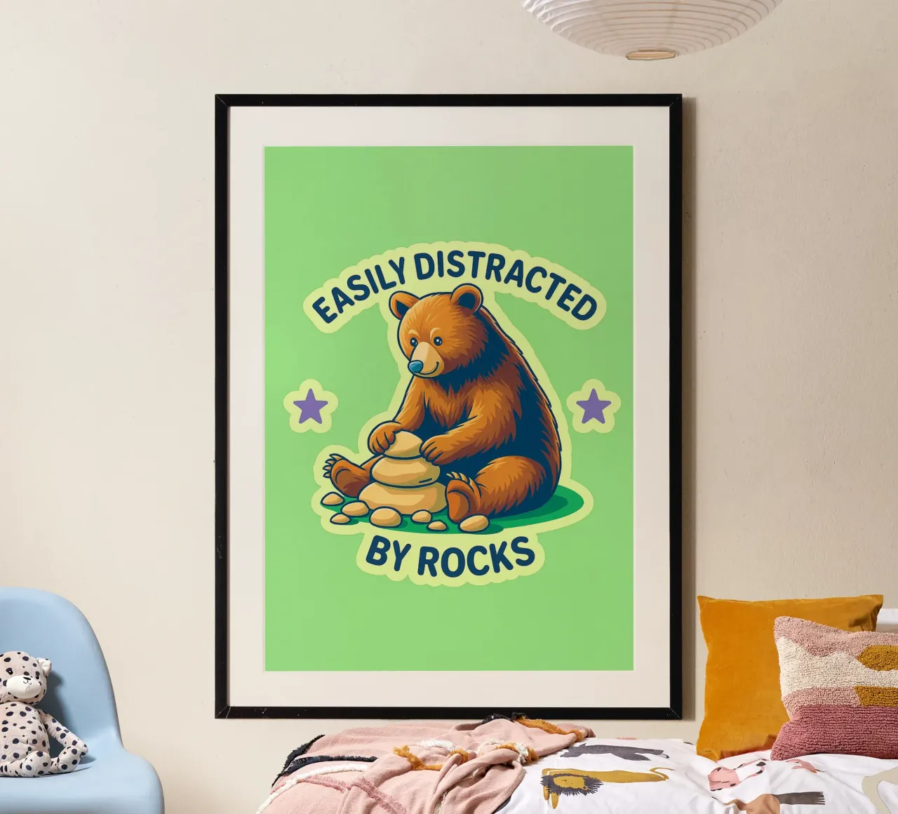 facilmente distratto da rocce orso poster con telaio in plastica da paroongs