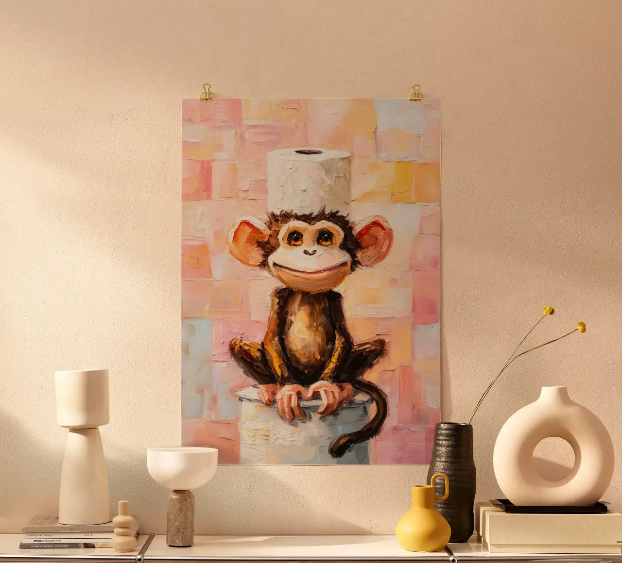 monkey toilet paper holder stand poster con telaio in plastica da Custom4U