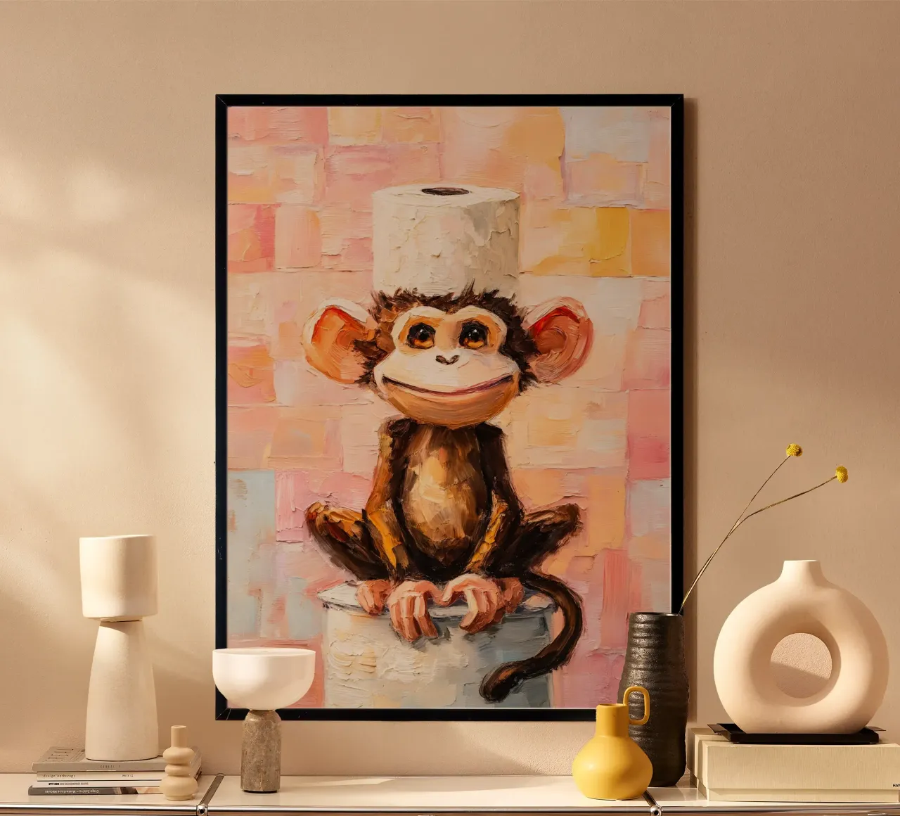 monkey toilet paper holder stand poster con telaio in plastica da Custom4U