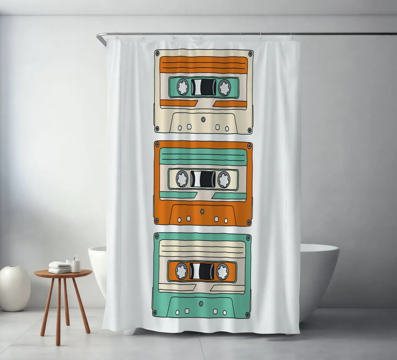 Retro Mixtape shower curtain by BAINAI