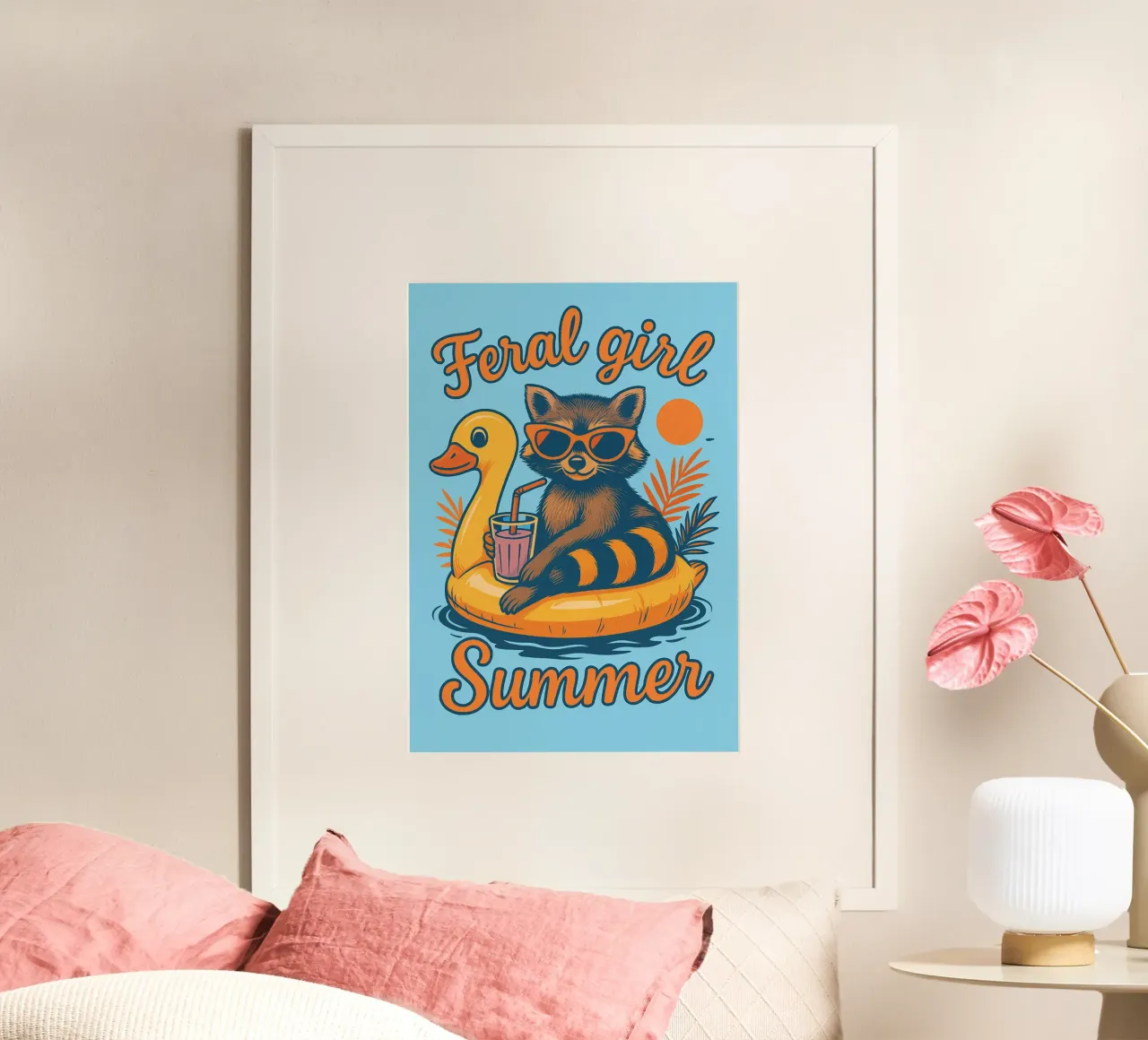 ragazza selvatica procione estivo poster con telaio in alluminio da paroongs