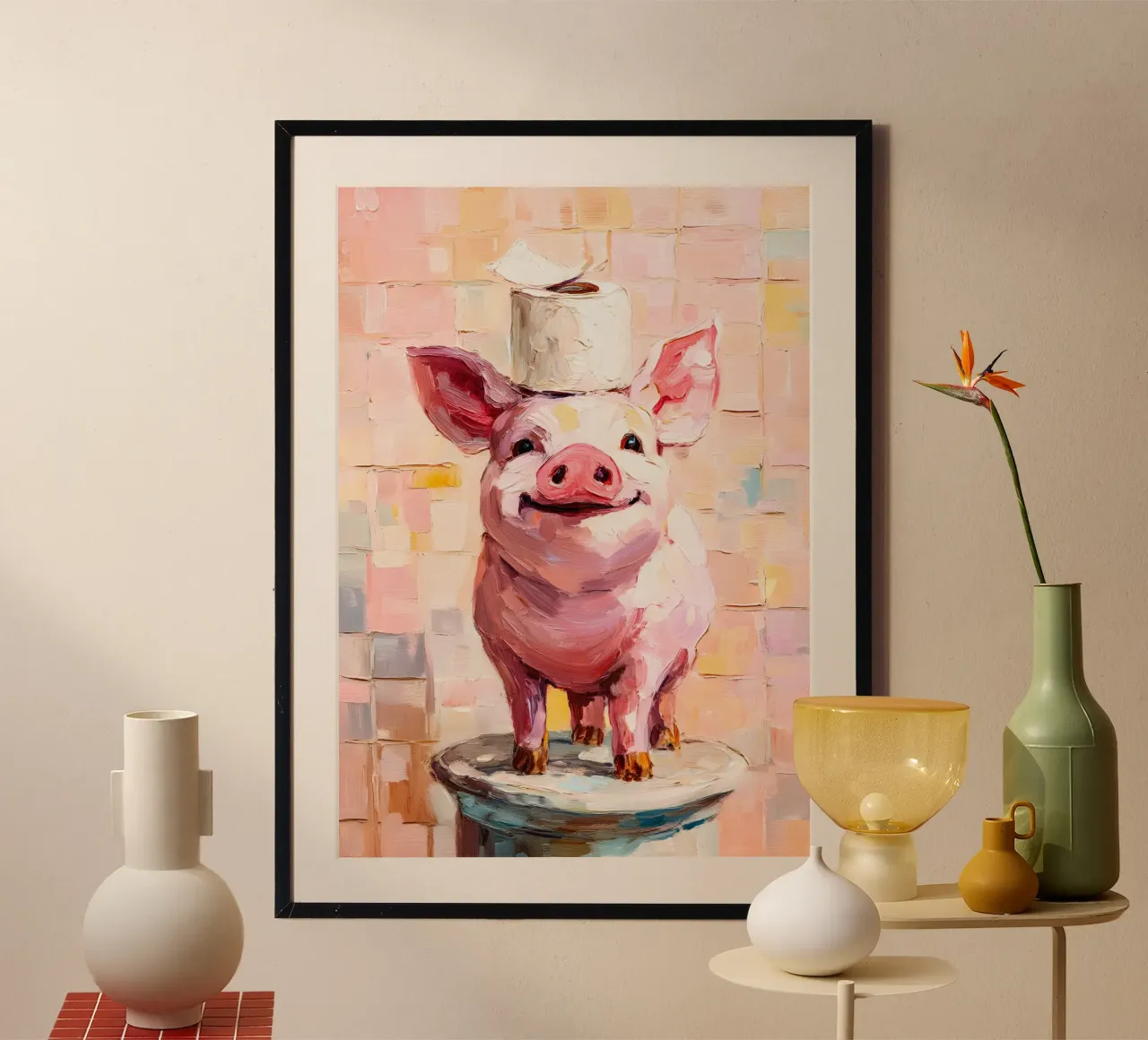 pig toilet paper holder stand poster con telaio in alluminio da Custom4U