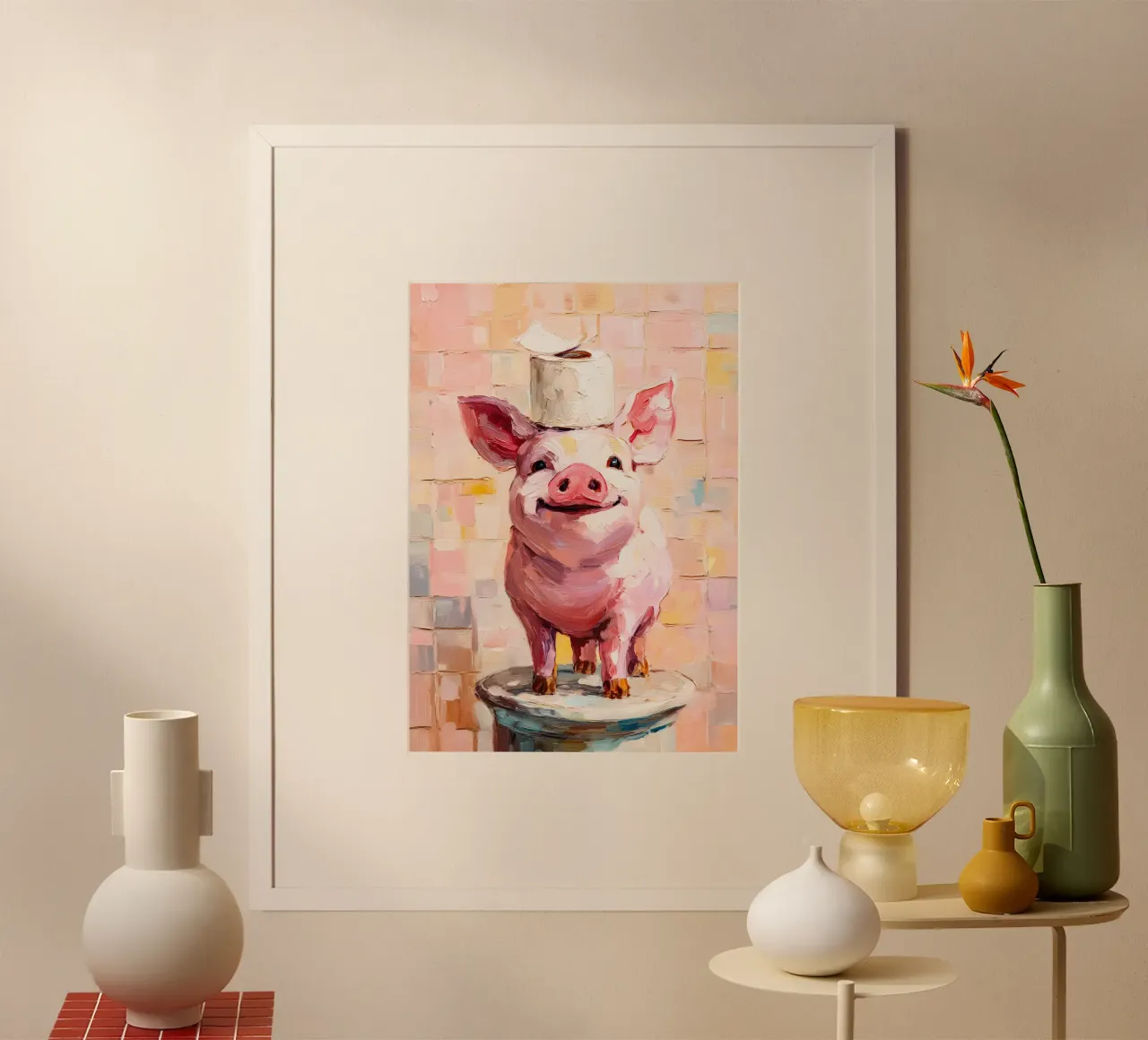 pig toilet paper holder stand poster con telaio in alluminio da Custom4U