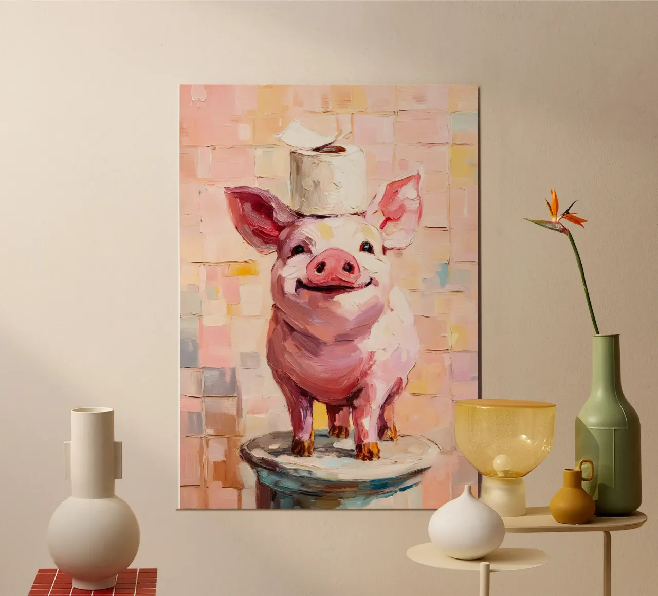 pig toilet paper holder stand poster con telaio in alluminio da Custom4U