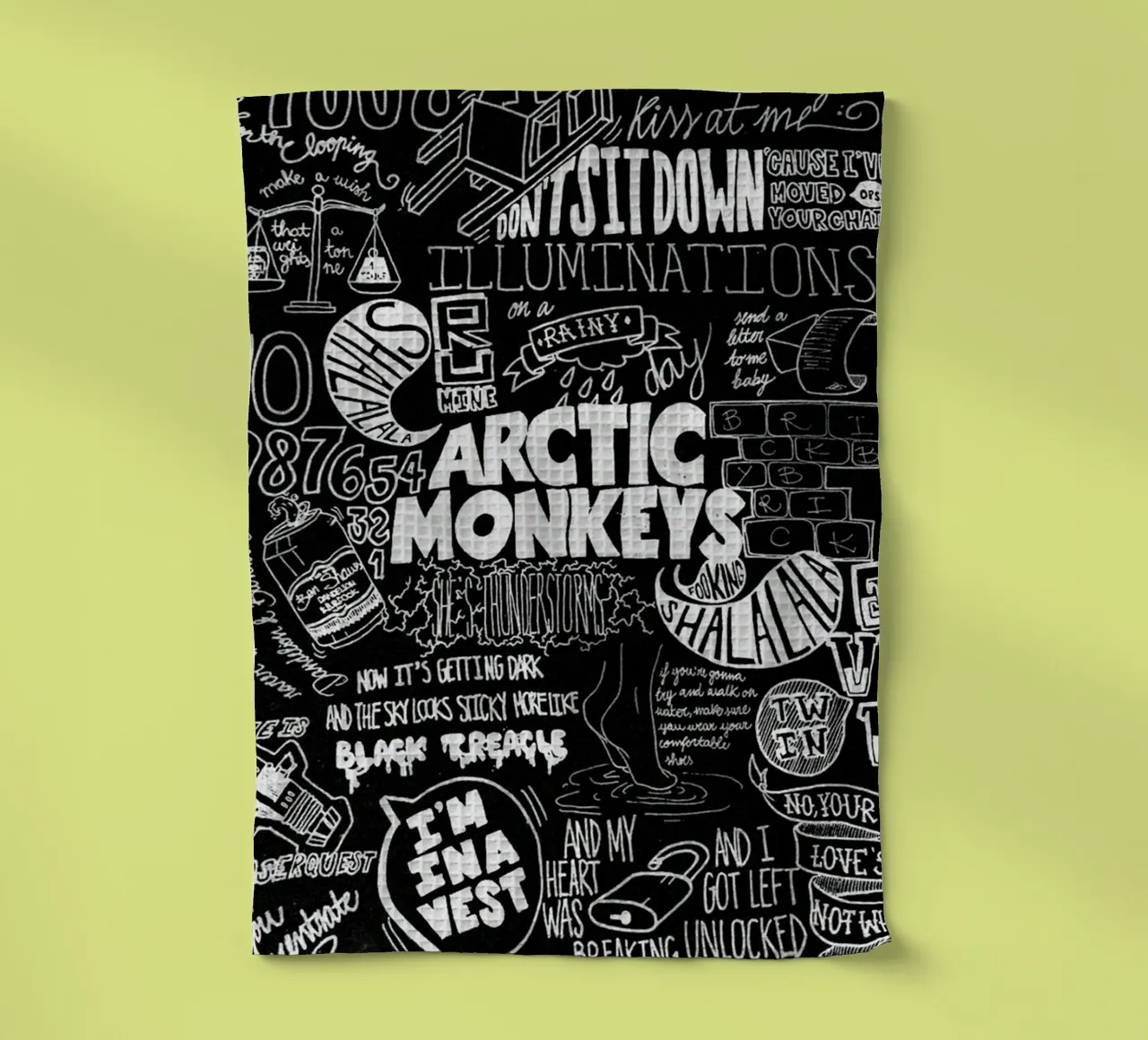 Schaduwen dansen op bakstenen muren theedoek van piareto