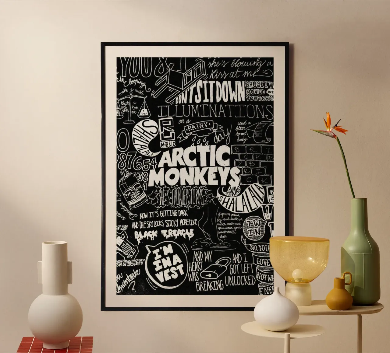 Ombre che danzano sui muri di mattoni poster con telaio in alluminio da piareto