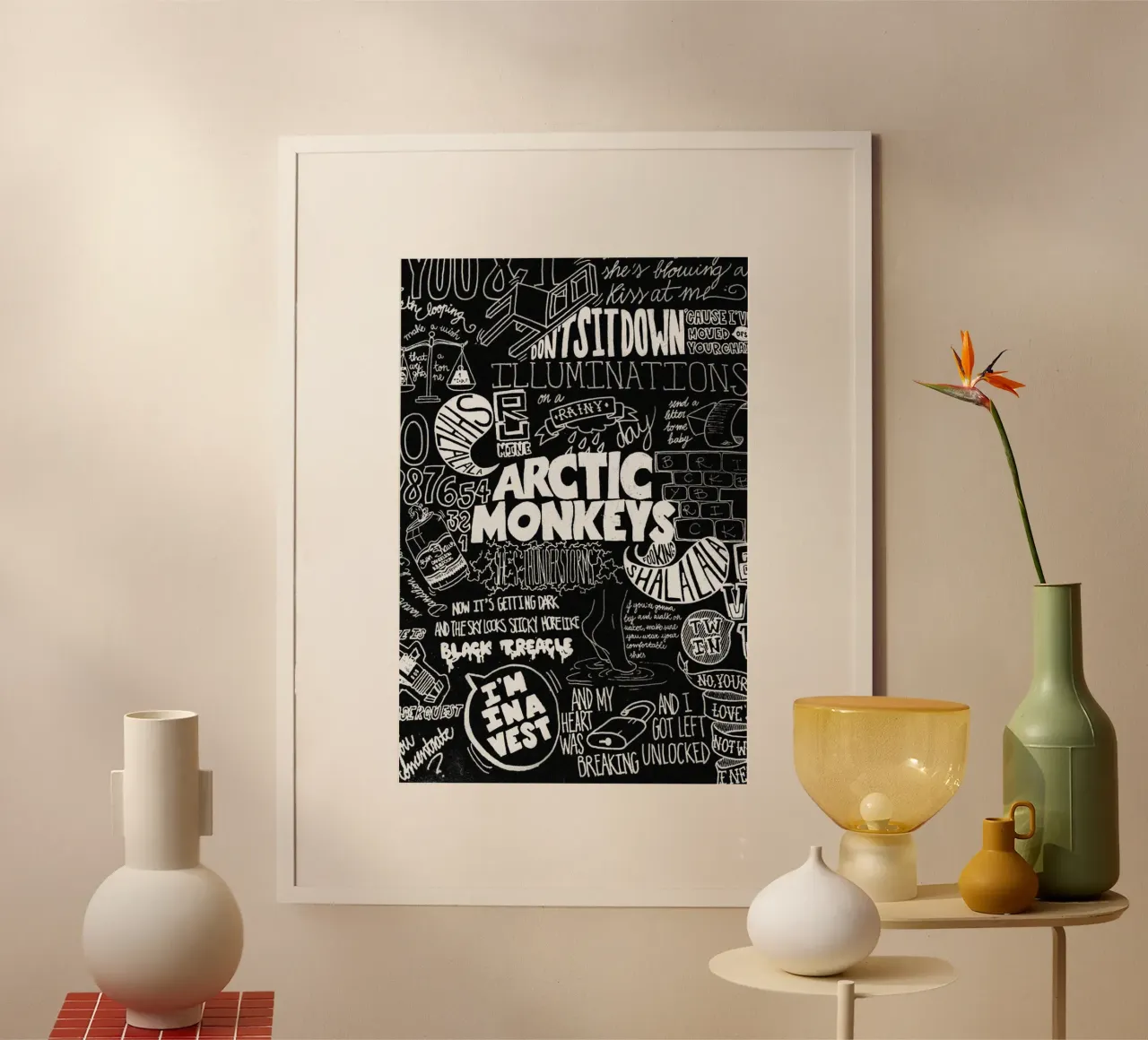 Ombre che danzano sui muri di mattoni poster con telaio in alluminio da piareto