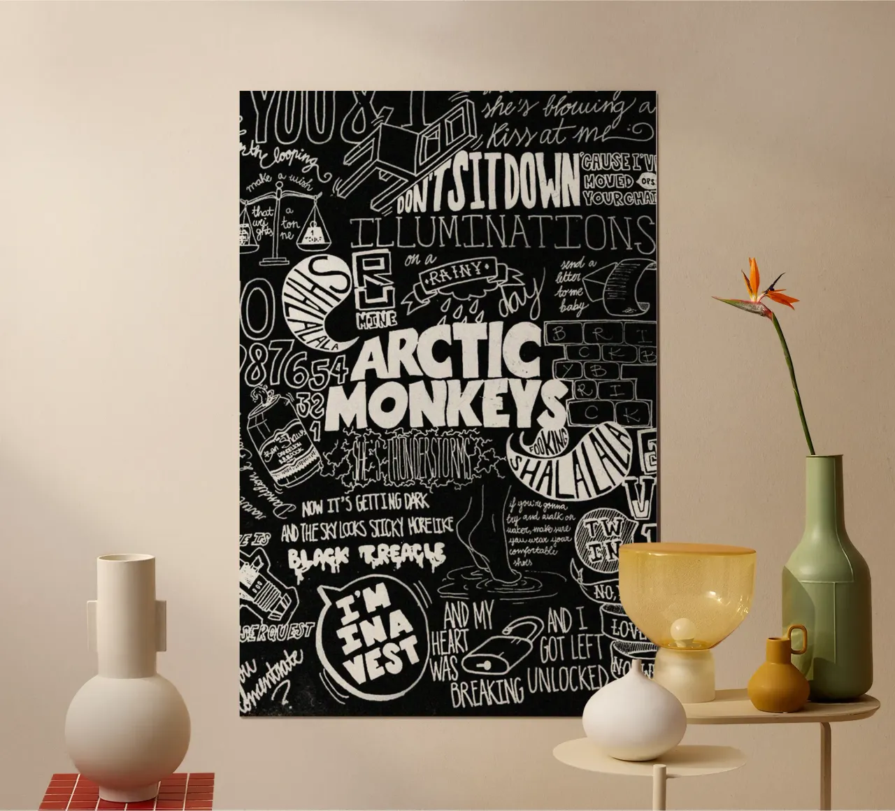 Ombre che danzano sui muri di mattoni poster con telaio in alluminio da piareto
