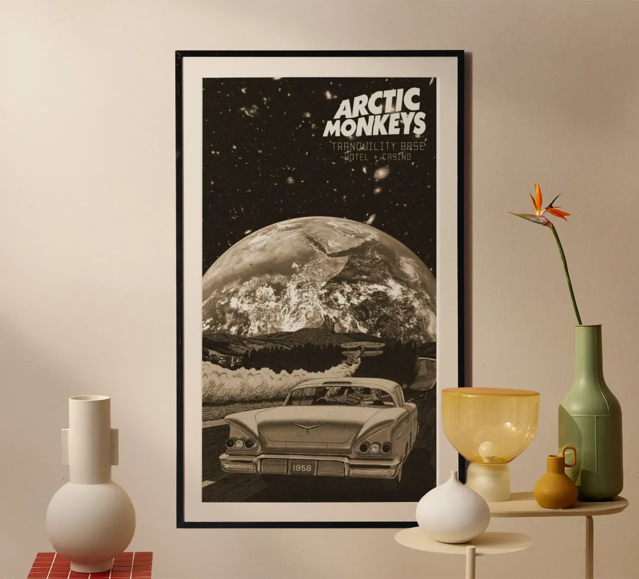 Note perse in un bar solitario poster con telaio in legno da piareto