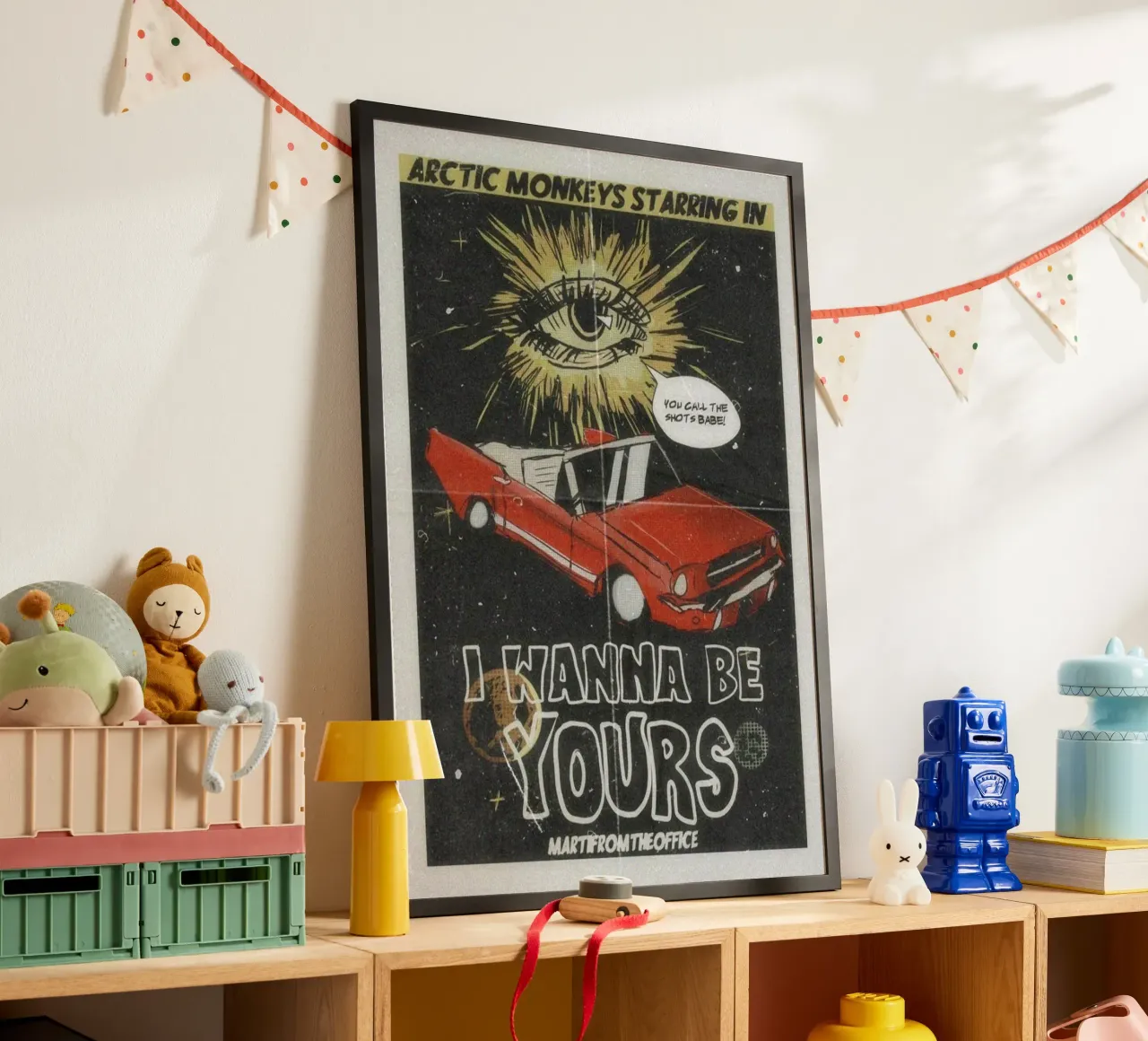 Bottiglie di vetro sul marciapiede poster con telaio in legno da piareto
