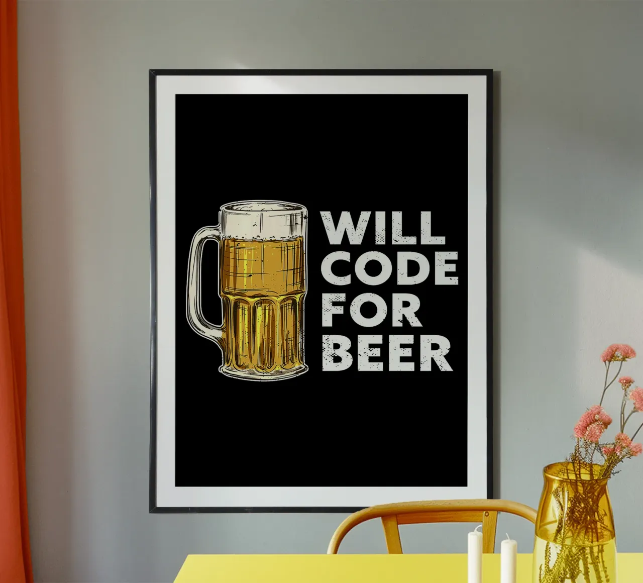 birra boccale di birra vetro tipografia testo bevanda poster con telaio in legno da Anna Müller