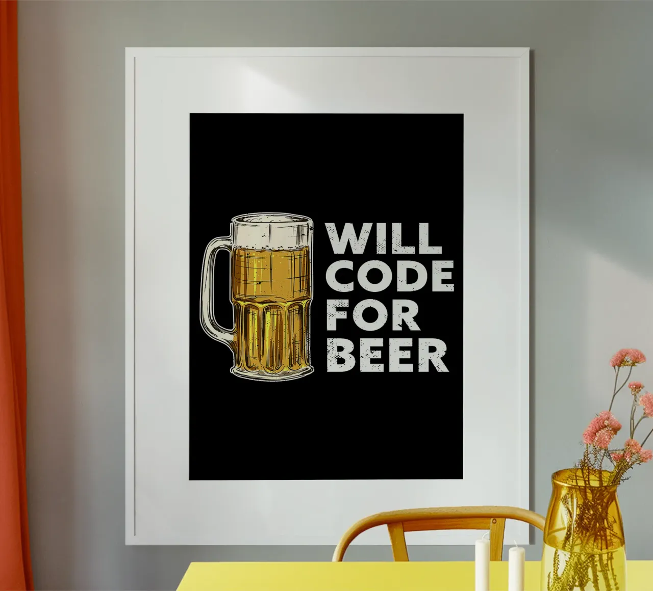 birra boccale di birra vetro tipografia testo bevanda poster con telaio in legno da Anna Müller
