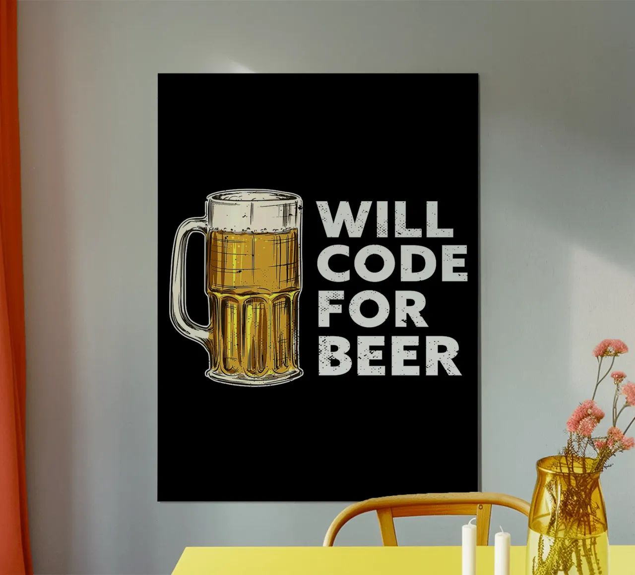 birra boccale di birra vetro tipografia testo bevanda poster con telaio in legno da Anna Müller