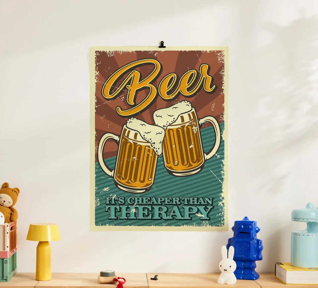 boccali di birra schiuma bevanda alcolica poster con telaio in legno da Anna Müller