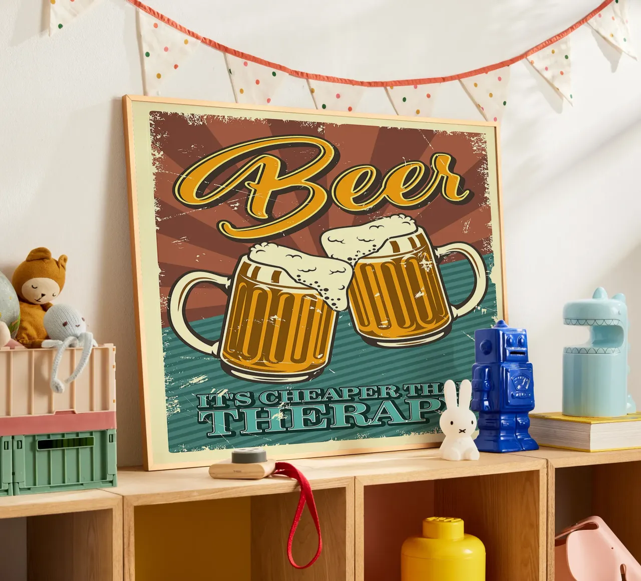 boccali di birra schiuma bevanda alcolica poster con telaio in legno da Anna Müller