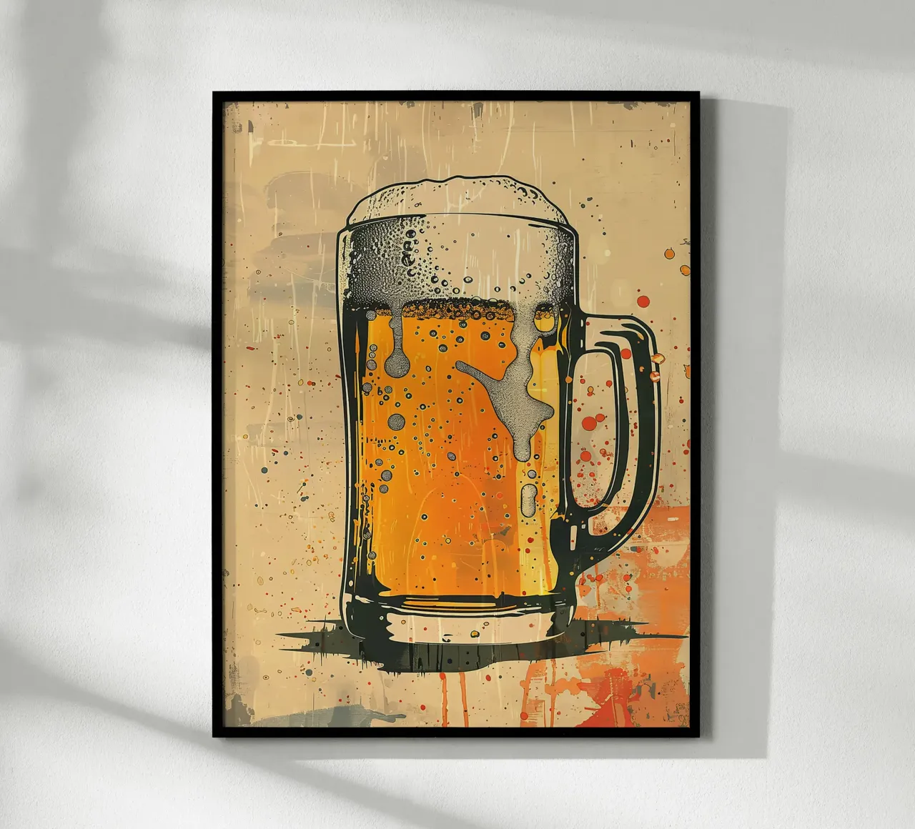 boccale di birra schiuma bolle vetro ambrato poster con telaio in plastica da Anna Müller