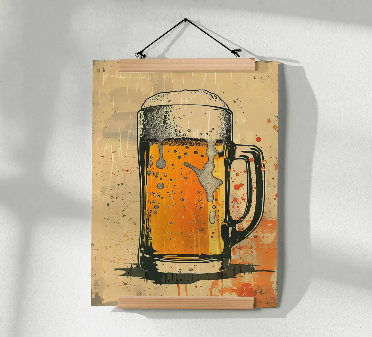 boccale di birra schiuma bolle vetro ambrato poster con telaio in plastica da Anna Müller