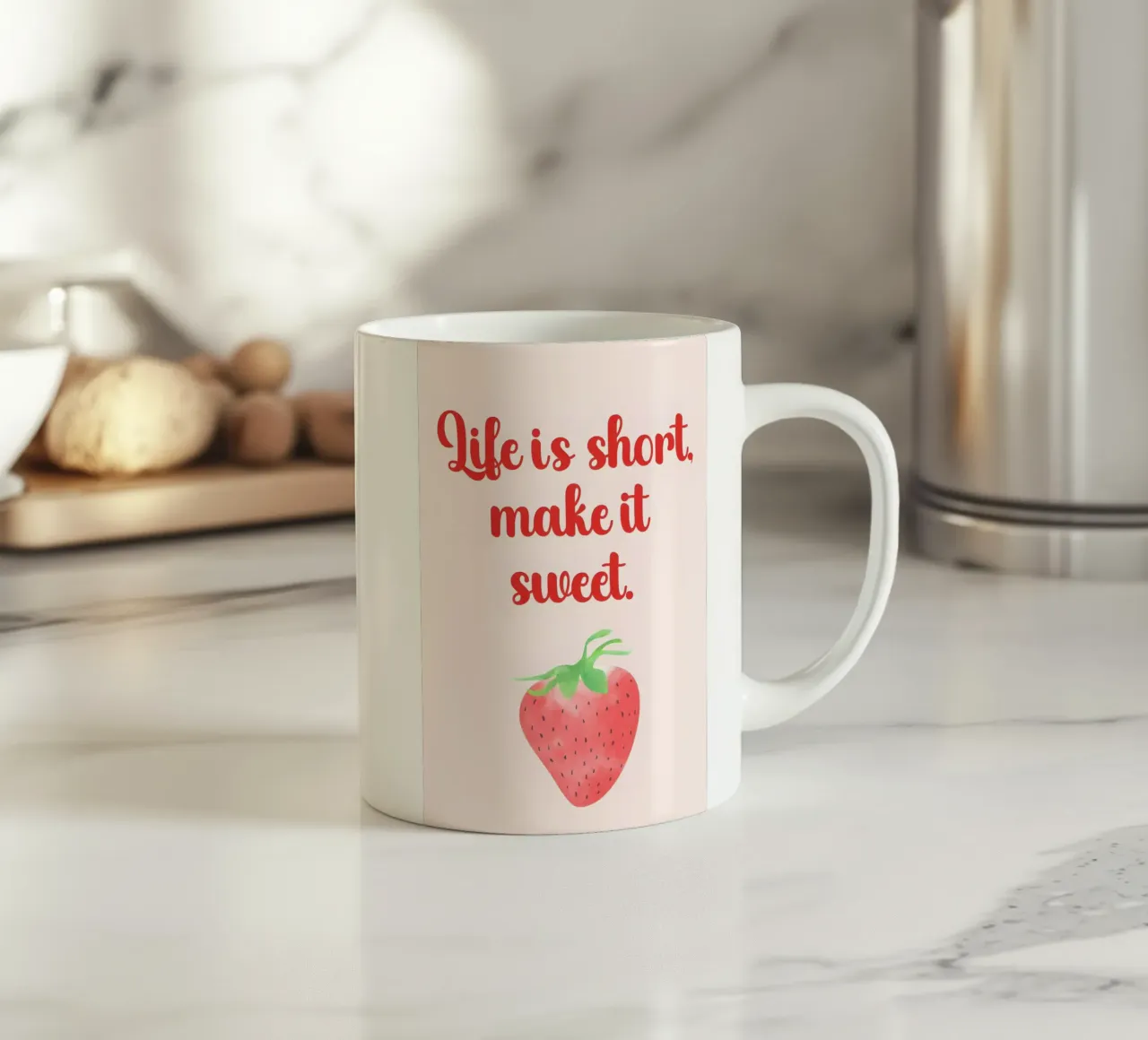 'Life iş short, make it sweet' tazza in ceramica da Type & Tape