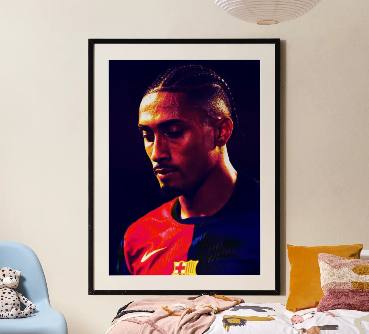 Rapinha Giocatore di calcio brasiliano poster con telaio in legno da Lembayung art