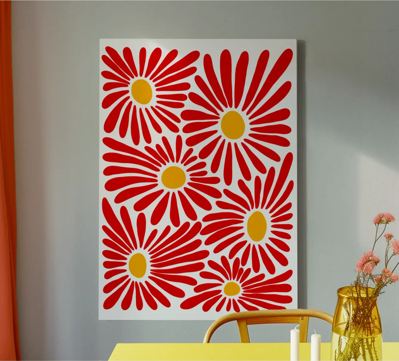 Red vivid abstract flowers Leinwand mit Schattenfugenrahmen von TijanaArtStudio88