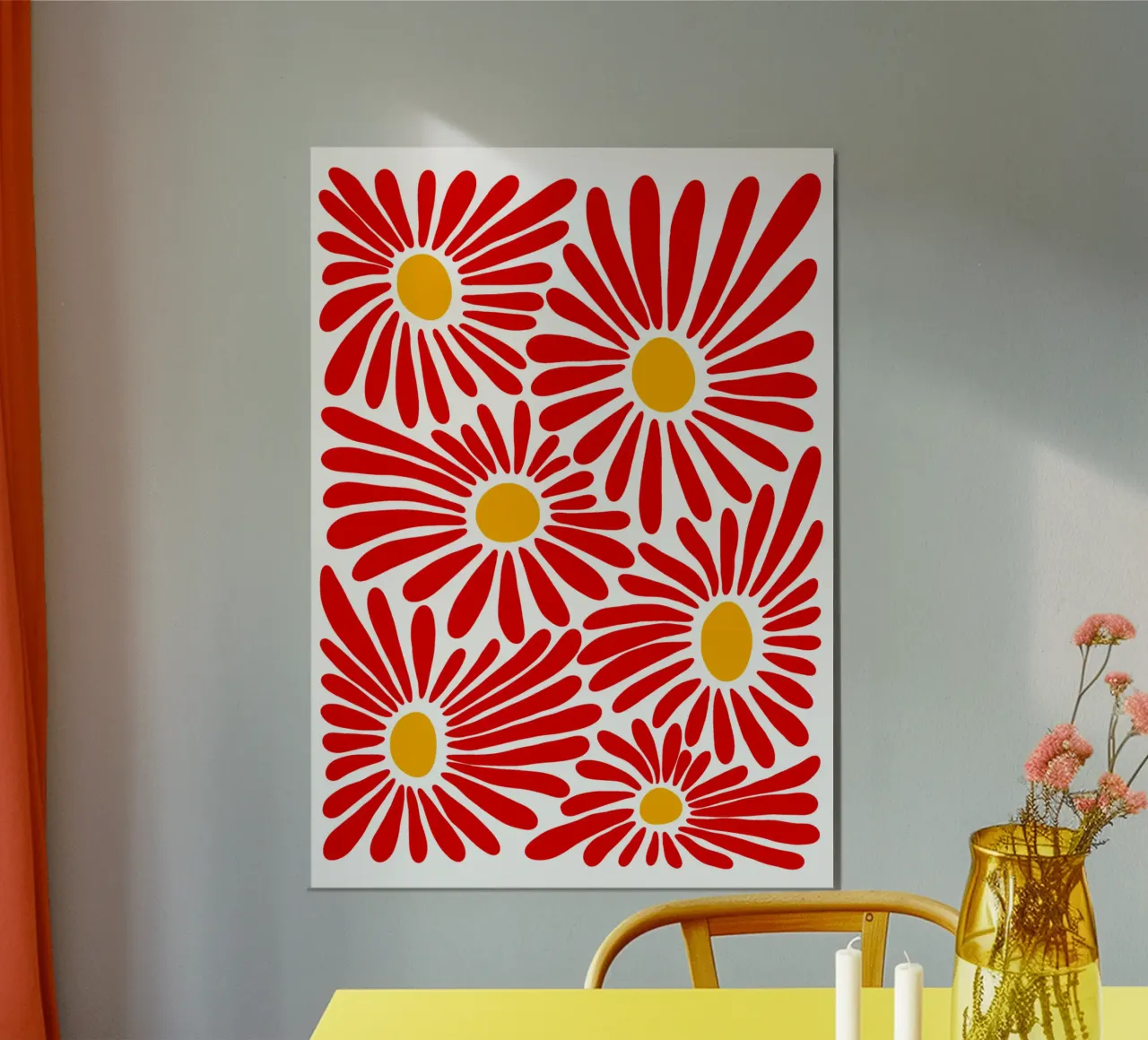 Red vivid abstract flowers poster con telaio in plastica da TijanaArtStudio88